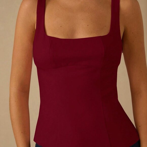 Burgundy Romantic Women's Velvet Sparkle Rhinestone Tank Top - Picture 6 of 7